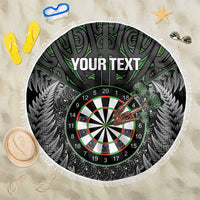 Personalised New Zealand Darts Beach Blanket Dartboard Maori Fern Puhoro Art LT14 One Size 150cm Black - Polynesian Pride