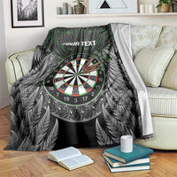 Personalised New Zealand Darts Blanket Dartboard Maori Fern Puhoro Art LT14 Black - Polynesian Pride