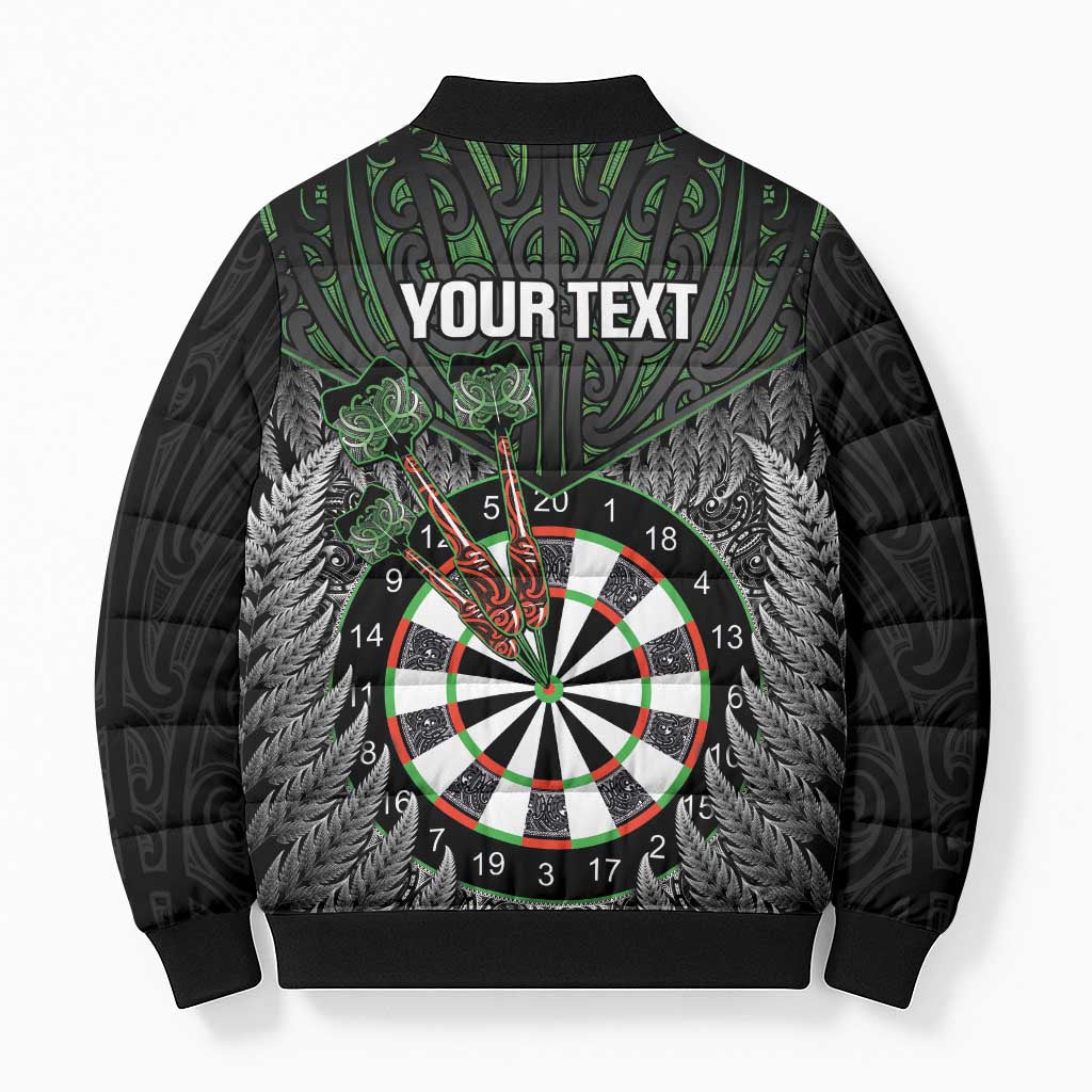 Personalised New Zealand Darts Bomber Puffer Jacket Dartboard Maori Fern Puhoro Art - Polynesian Pride