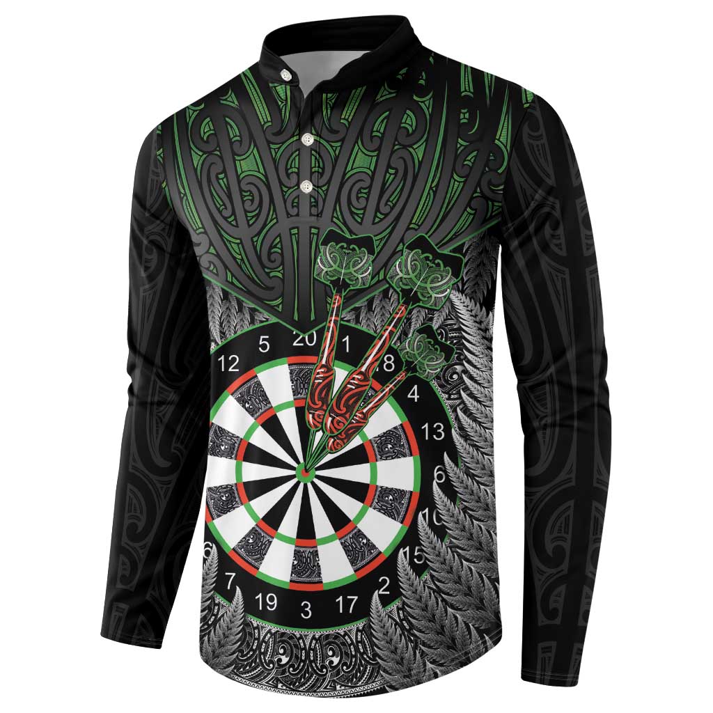 Personalised New Zealand Darts Button Sweatshirt Dartboard Maori Fern Puhoro Art