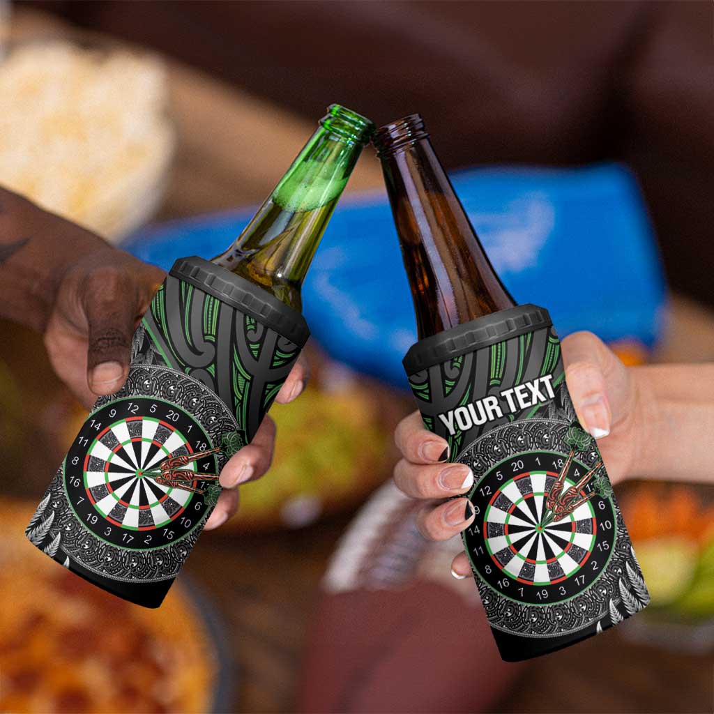 Personalised New Zealand Darts 4 in 1 Can Cooler Tumbler Dartboard Maori Fern Puhoro Art