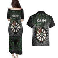Personalised New Zealand Darts Couples Matching Puletasi and Hawaiian Shirt Dartboard Maori Fern Puhoro Art
