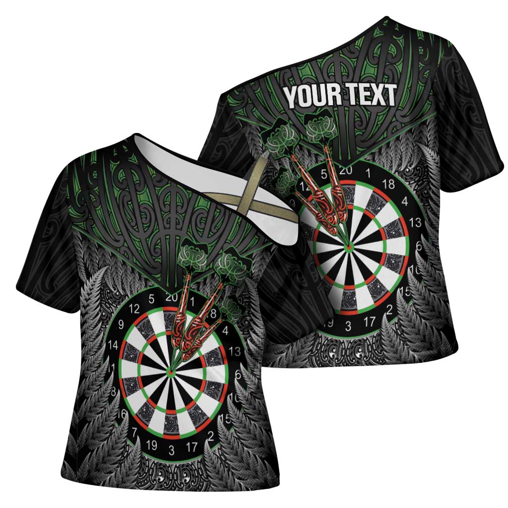 Personalised New Zealand Darts Cross Shoulder Shirt Dartboard Maori Fern Puhoro Art - Polynesian Pride