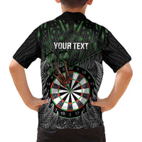 Personalised New Zealand Darts Family Matching Off The Shoulder Long Sleeve Dress and Hawaiian Shirt Dartboard Maori Fern Puhoro Art LT14 - Polynesian Pride