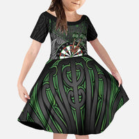 Personalised New Zealand Darts Family Matching Off Shoulder Maxi Dress and Hawaiian Shirt Dartboard Maori Fern Puhoro Art