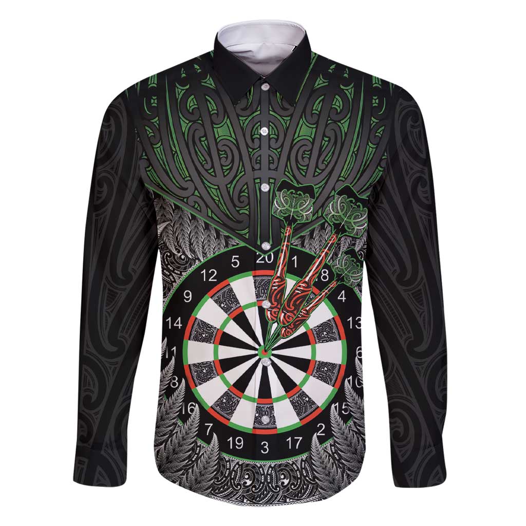 Personalised New Zealand Darts Family Matching Short Sleeve Bodycon Dress and Hawaiian Shirt Dartboard Maori Fern Puhoro Art