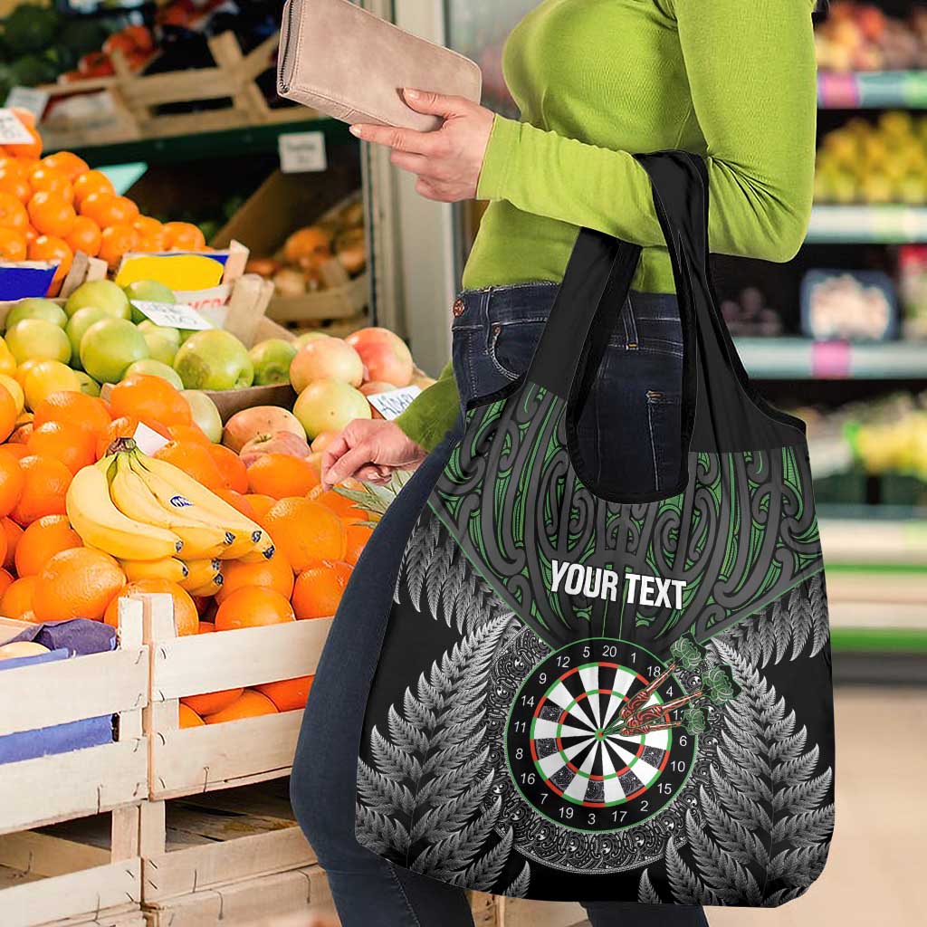 Personalised New Zealand Darts Grocery Bag Dartboard Maori Fern Puhoro Art