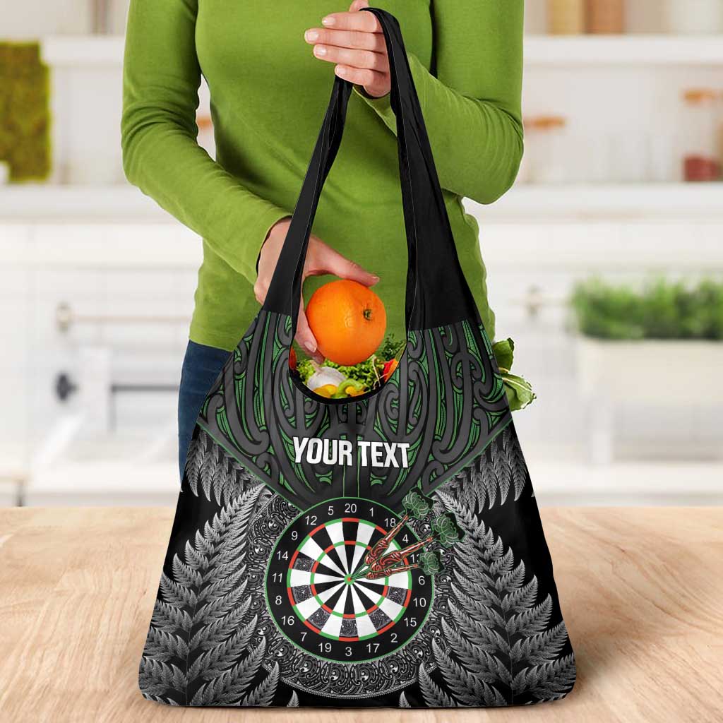 Personalised New Zealand Darts Grocery Bag Dartboard Maori Fern Puhoro Art