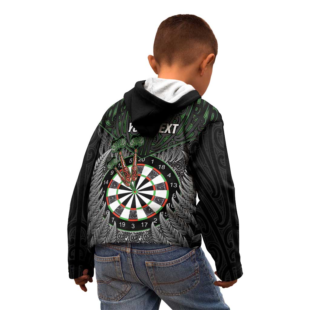 Personalised New Zealand Darts Kid Hoodie Dartboard Maori Fern Puhoro Art