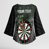Personalised New Zealand Darts Kimono Sleeve Blouse Dartboard Maori Fern Puhoro Art - Polynesian Pride