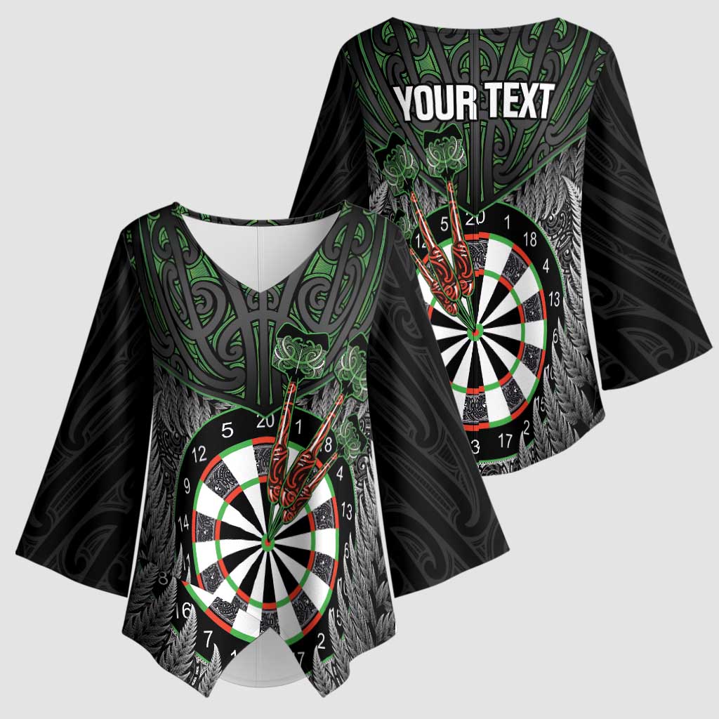 Personalised New Zealand Darts Kimono Sleeve Blouse Dartboard Maori Fern Puhoro Art - Polynesian Pride