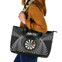 Personalised New Zealand Darts Leather Tote Bag Dartboard Maori Fern Puhoro Art
