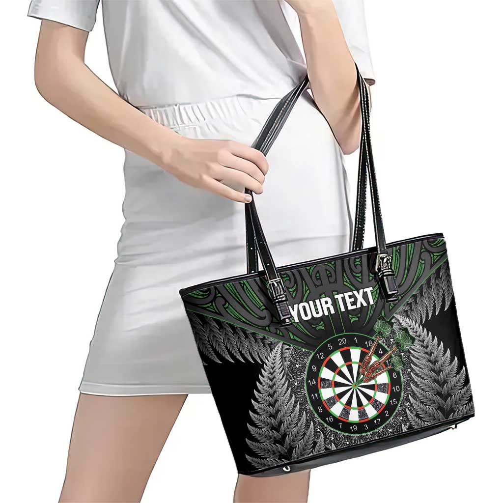 Personalised New Zealand Darts Leather Tote Bag Dartboard Maori Fern Puhoro Art