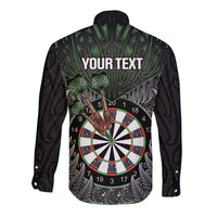 Personalised New Zealand Darts Long Sleeve Button Shirt Dartboard Maori Fern Puhoro Art