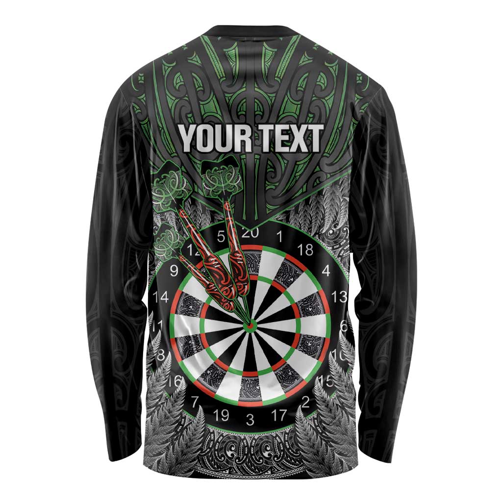 Personalised New Zealand Darts Long Sleeve Shirt Dartboard Maori Fern Puhoro Art