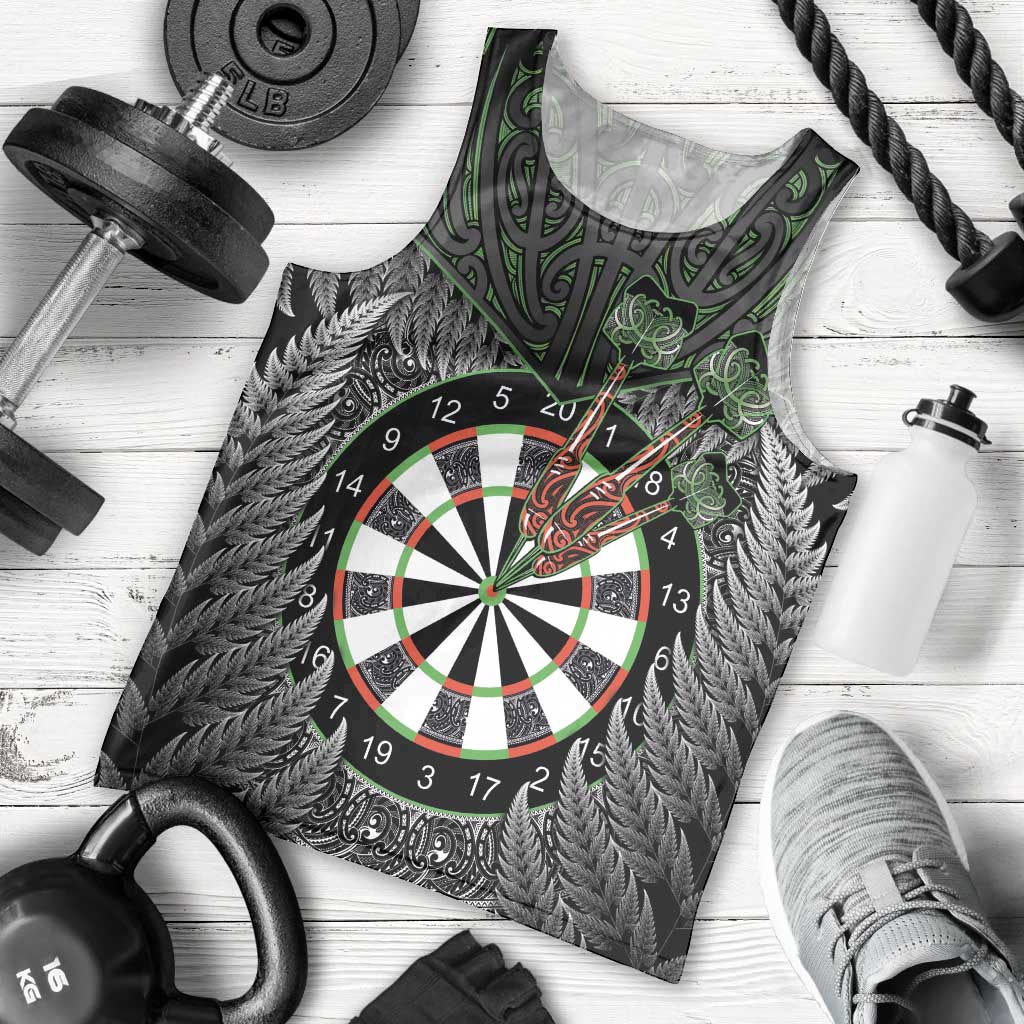Personalised New Zealand Darts Men Tank Top Dartboard Maori Fern Puhoro Art