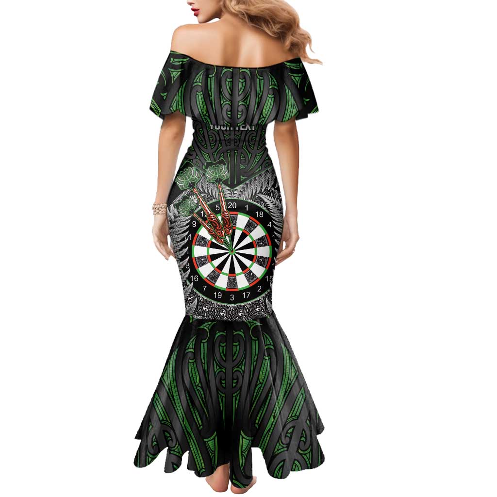 Personalised New Zealand Darts Mermaid Dress Dartboard Maori Fern Puhoro Art