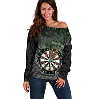 Personalised New Zealand Darts Off Shoulder Sweater Dartboard Maori Fern Puhoro Art