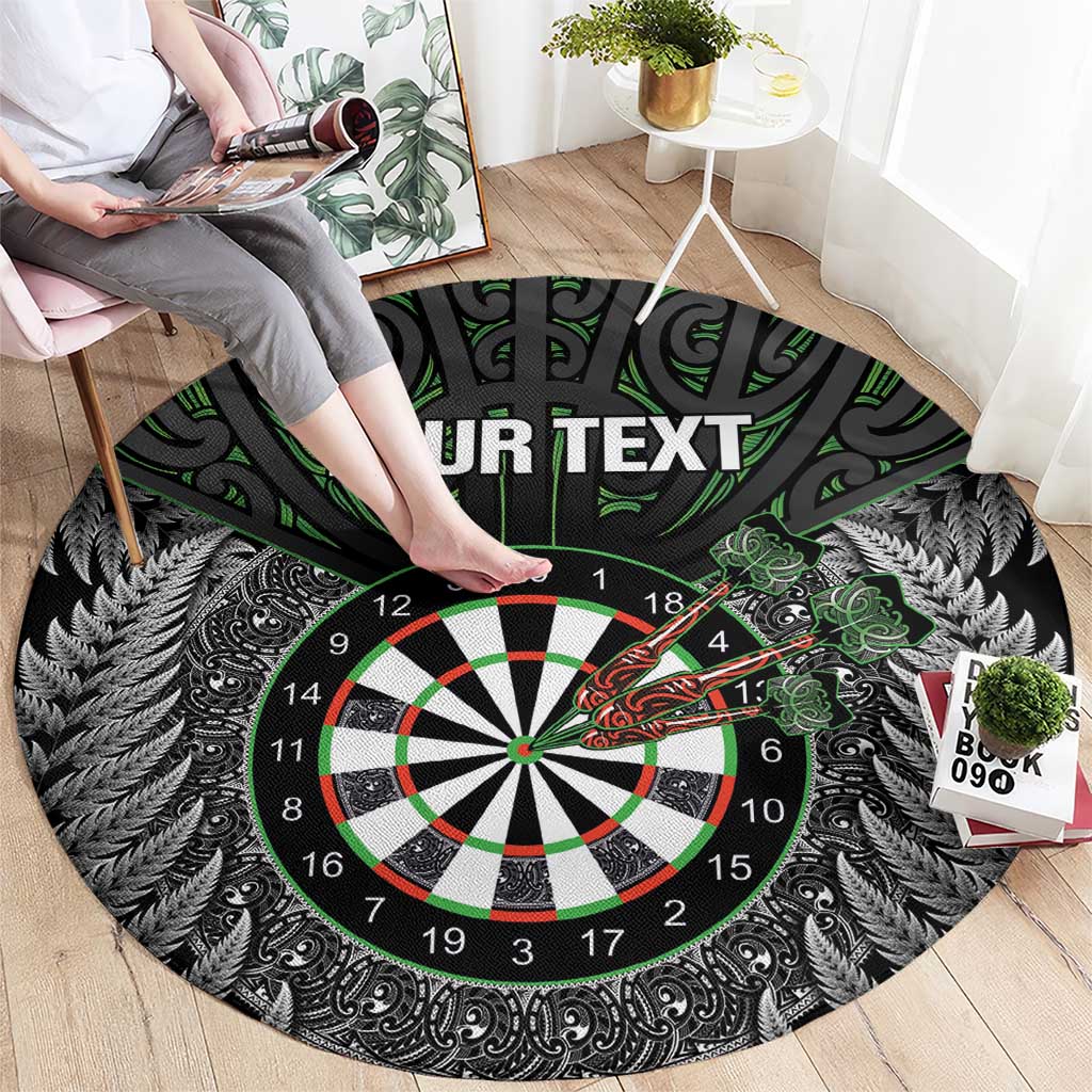 Personalised New Zealand Darts Round Carpet Dartboard Maori Fern Puhoro Art
