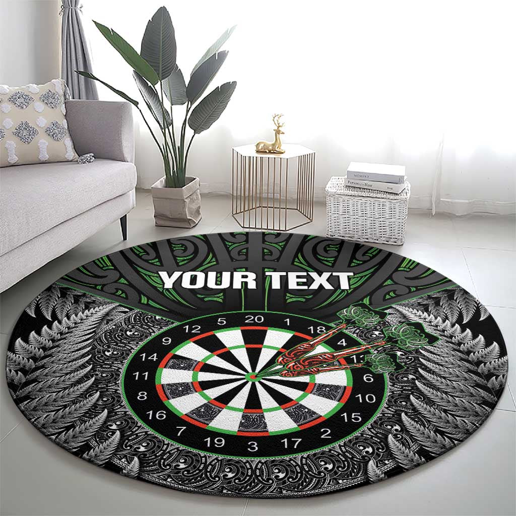Personalised New Zealand Darts Round Carpet Dartboard Maori Fern Puhoro Art
