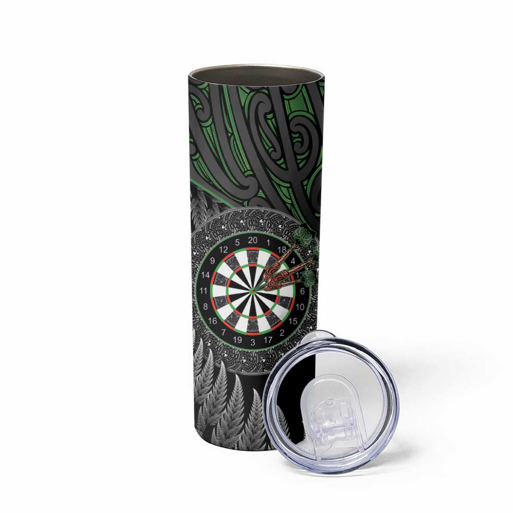 Personalised New Zealand Darts Skinny Tumbler Dartboard Maori Fern Puhoro Art
