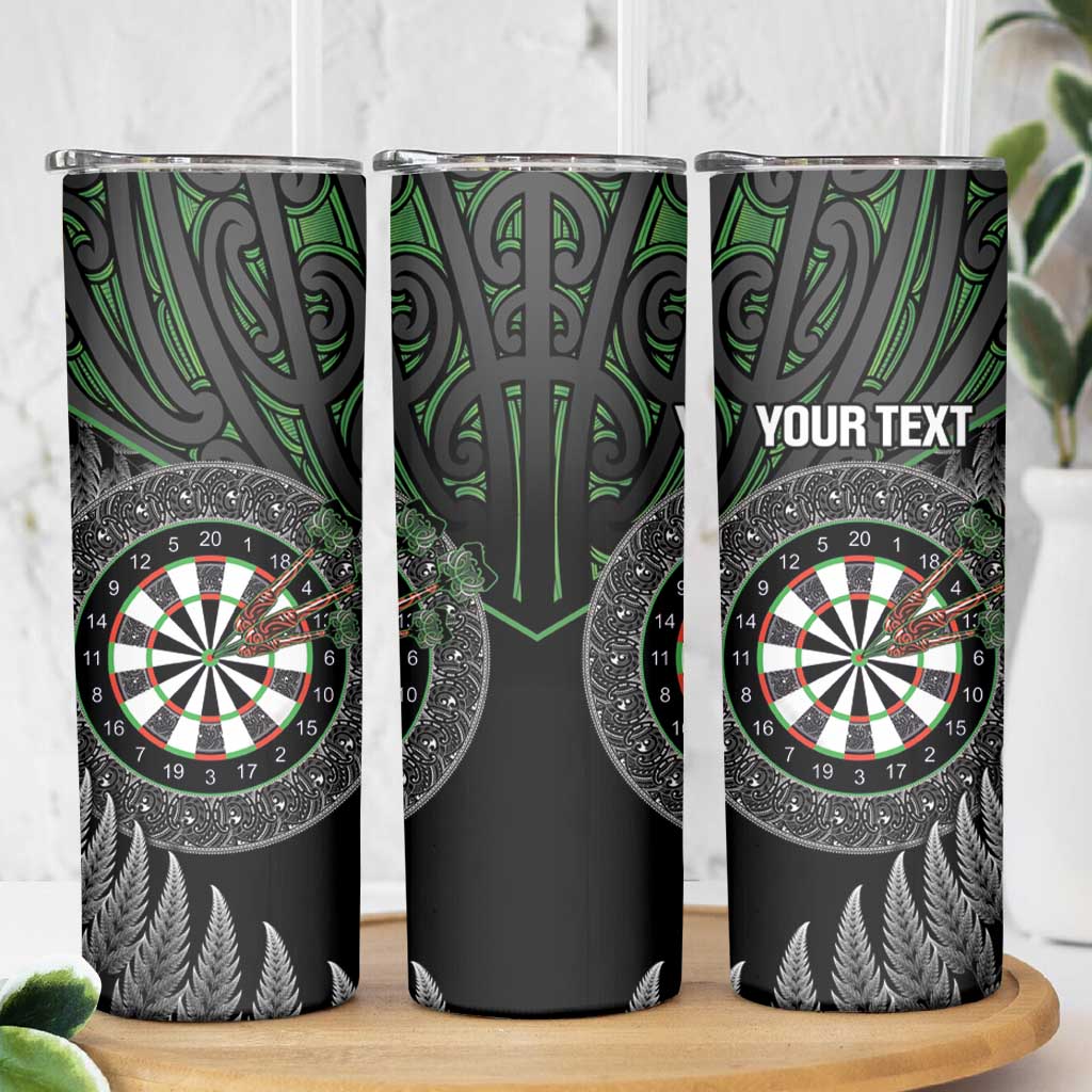 Personalised New Zealand Darts Skinny Tumbler Dartboard Maori Fern Puhoro Art