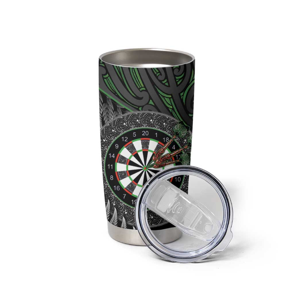 Personalised New Zealand Darts Tumbler Cup Dartboard Maori Fern Puhoro Art