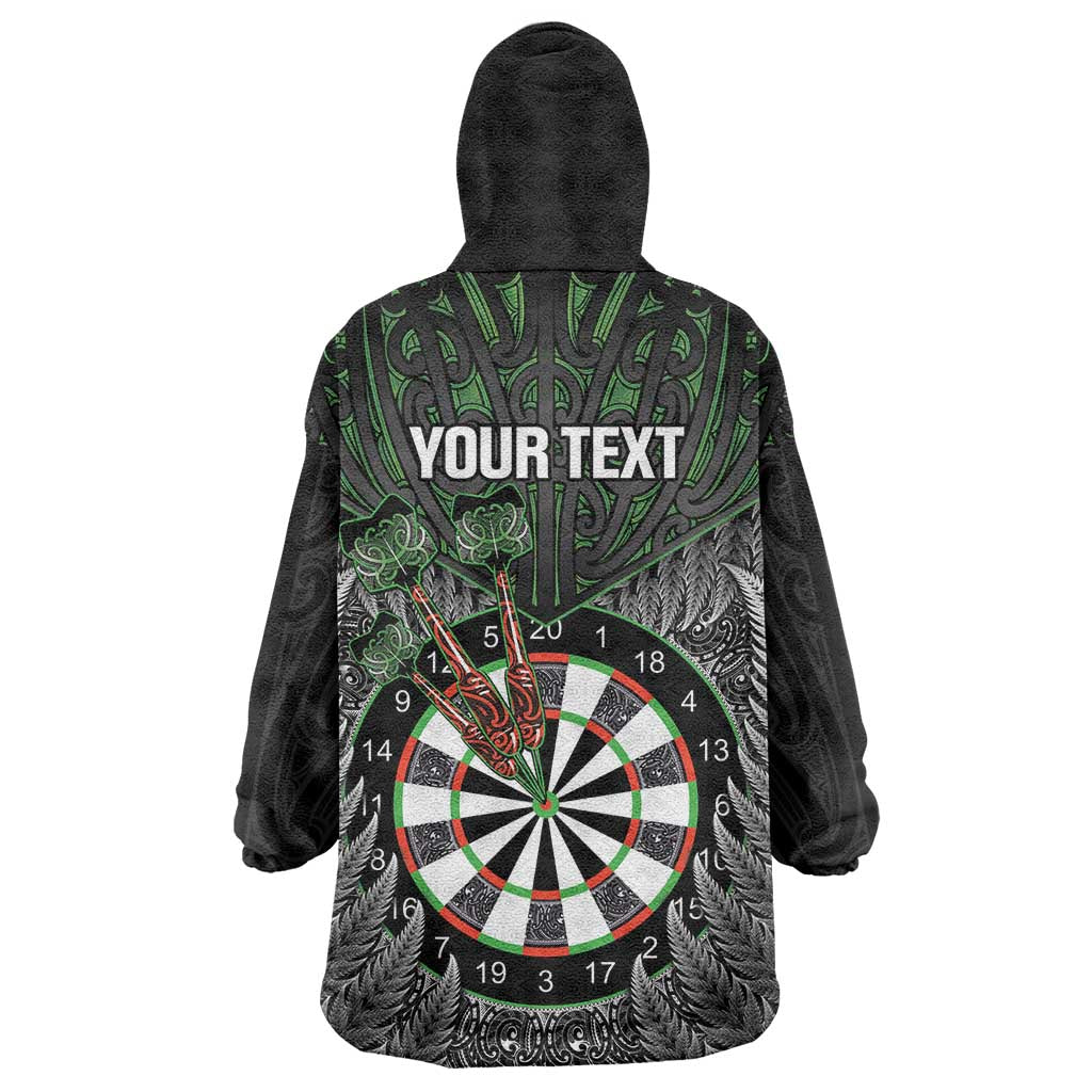 Personalised New Zealand Darts Wearable Blanket Hoodie Dartboard Maori Fern Puhoro Art