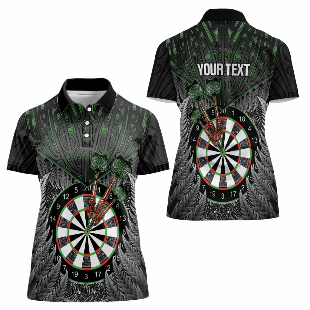 Personalised New Zealand Darts Women Polo Shirt Dartboard Maori Fern Puhoro Art