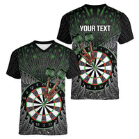 Personalised New Zealand Darts Women V-Neck T-Shirt Dartboard Maori Fern Puhoro Art
