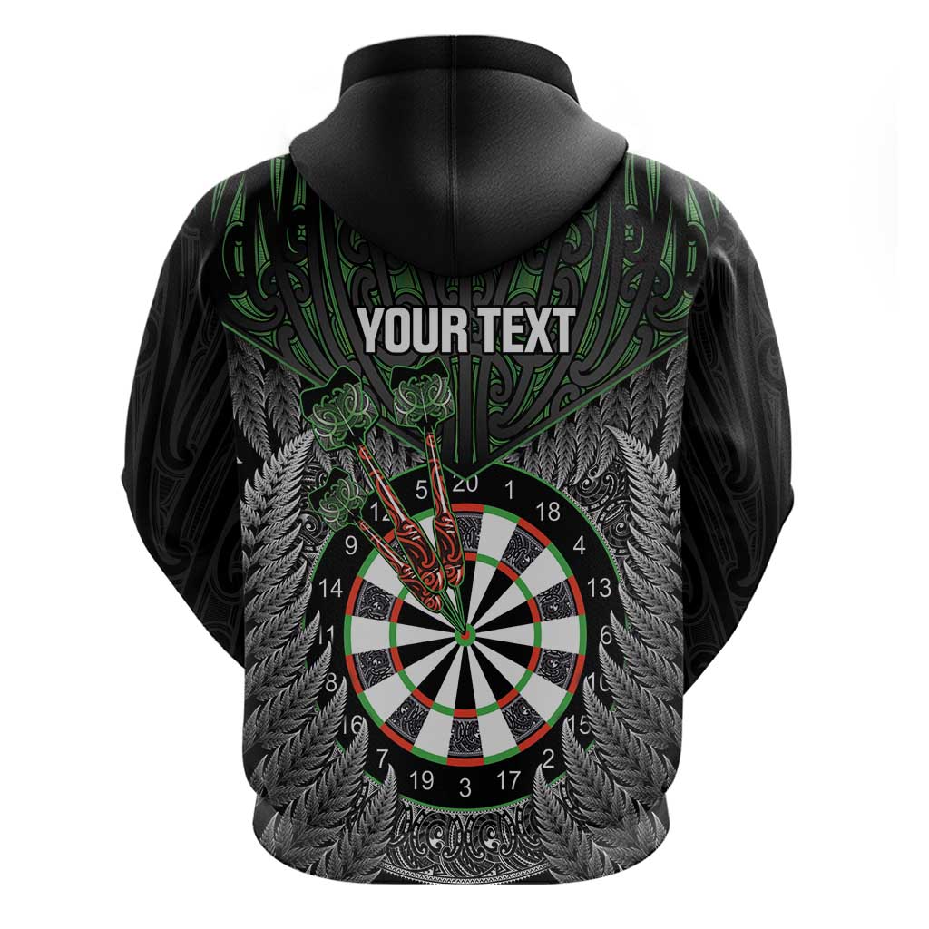 Personalised New Zealand Darts Zip Hoodie Dartboard Maori Fern Puhoro Art