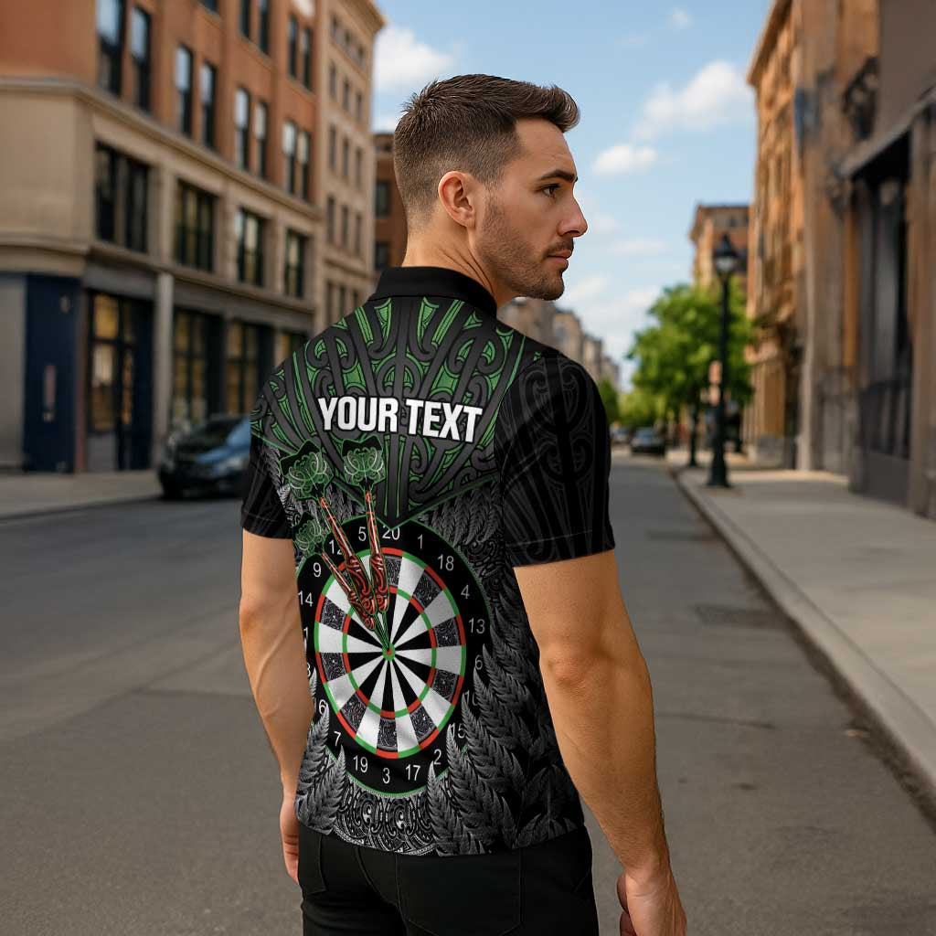 Personalised New Zealand Darts Zipper Polo Shirt Dartboard Maori Fern Puhoro Art - Polynesian Pride