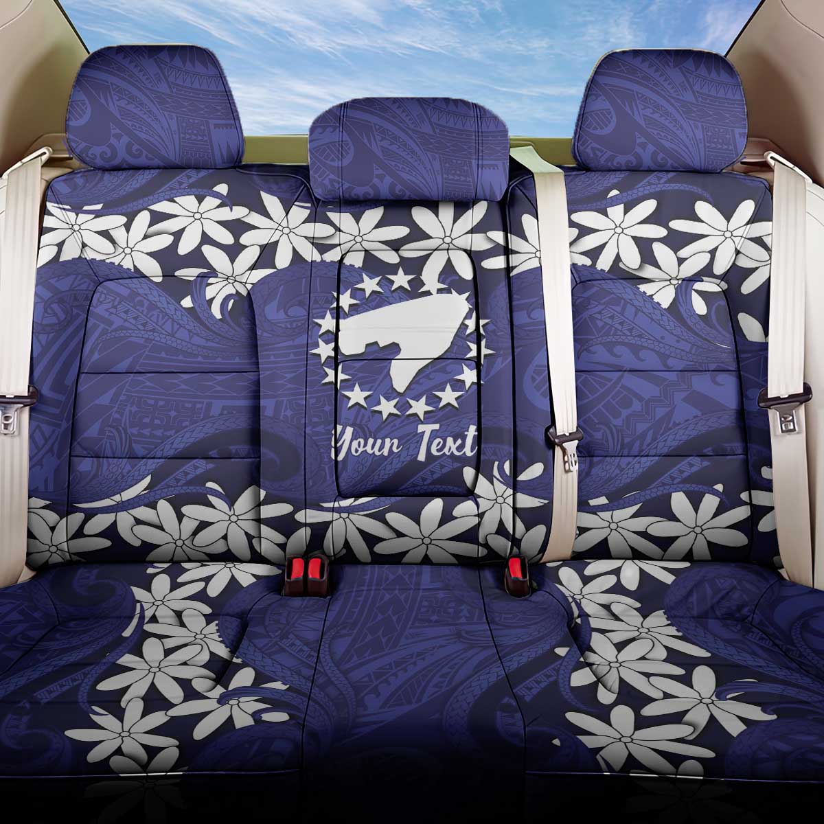 Personalised Cook Islands Pukapuka Back Car Seat Cover Tiare Maori Polynesian Waves Tattoo