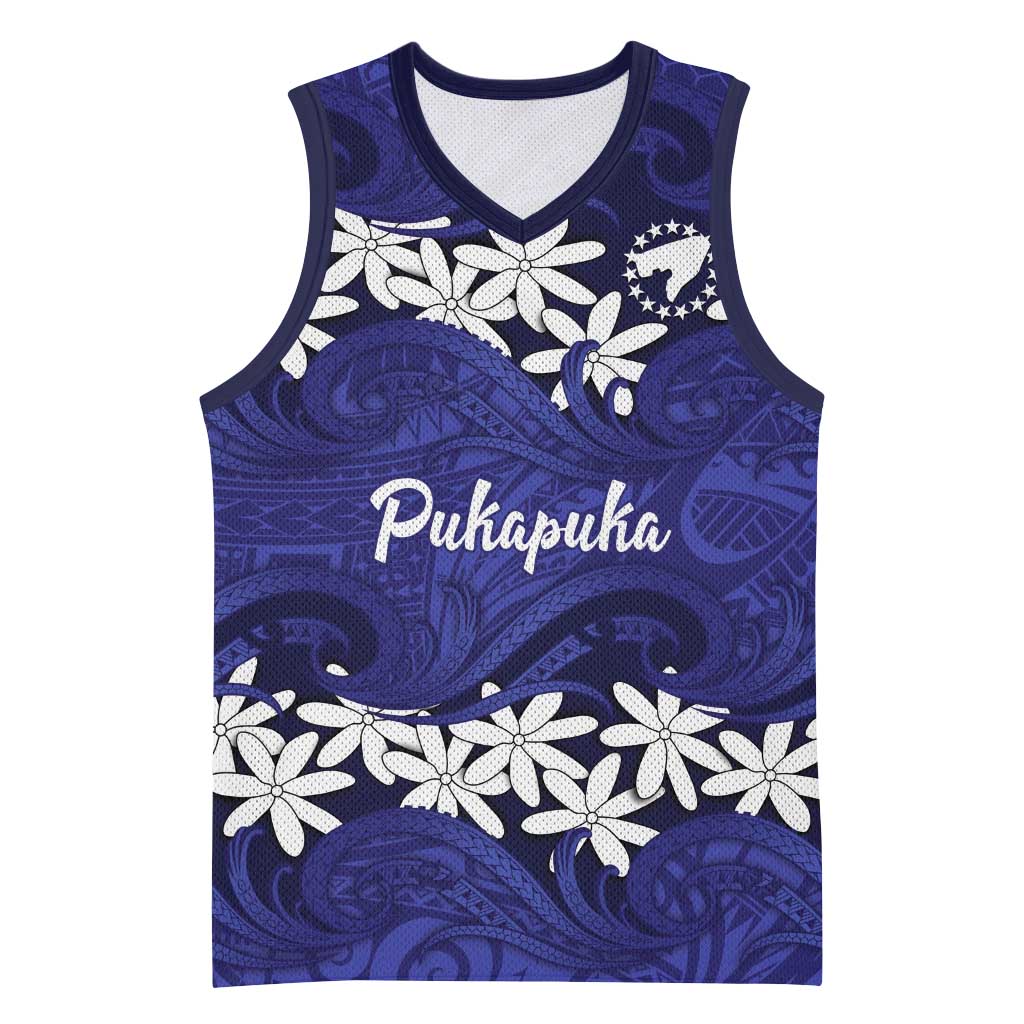 Personalised Cook Islands Pukapuka Basketball Jersey Tiare Maori Polynesian Waves Tattoo