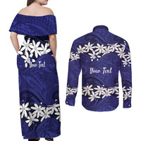 Personalised Cook Islands Pukapuka Couples Matching Off Shoulder Maxi Dress and Long Sleeve Button Shirt Tiare Maori Polynesian Waves Tattoo