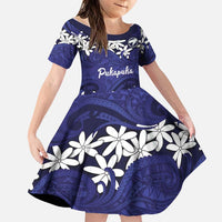 Personalised Cook Islands Pukapuka Family Matching Off Shoulder Maxi Dress and Hawaiian Shirt Tiare Maori Polynesian Waves Tattoo LT14 Daughter's Dress Blue - Polynesian Pride