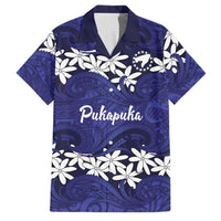 Personalised Cook Islands Pukapuka Family Matching Off Shoulder Maxi Dress and Hawaiian Shirt Tiare Maori Polynesian Waves Tattoo LT14 Dad's Shirt - Short Sleeve Blue - Polynesian Pride