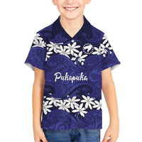 Personalised Cook Islands Pukapuka Family Matching Summer Maxi Dress and Hawaiian Shirt Tiare Maori Polynesian Waves Tattoo LT14 Son's Shirt Blue - Polynesian Pride