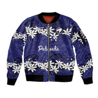 Personalised Cook Islands Pukapuka Sleeve Zip Bomber Jacket Tiare Maori Polynesian Waves Tattoo