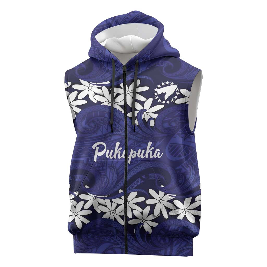 Personalised Cook Islands Pukapuka Sleeveless Zip Hoodie Tiare Maori Polynesian Waves Tattoo