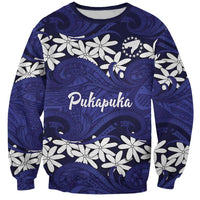Personalised Cook Islands Pukapuka Sweatshirt Tiare Maori Polynesian Waves Tattoo LT14 Unisex Blue - Polynesian Pride
