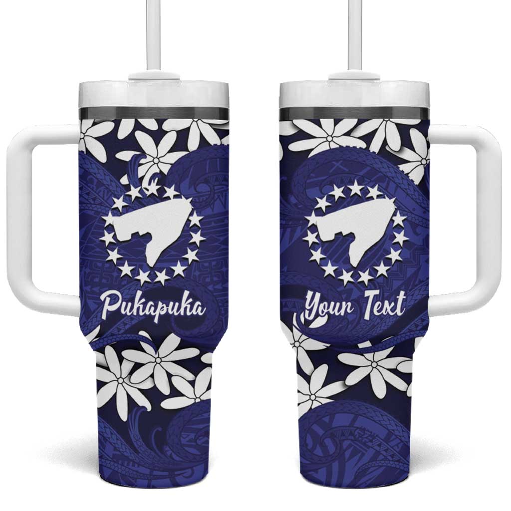 Personalised Cook Islands Pukapuka Tumbler With Handle Tiare Maori Polynesian Waves Tattoo