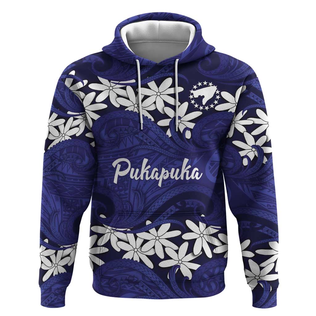 Personalised Cook Islands Pukapuka Zip Hoodie Tiare Maori Polynesian Waves Tattoo LT14 Pullover Hoodie Blue - Polynesian Pride
