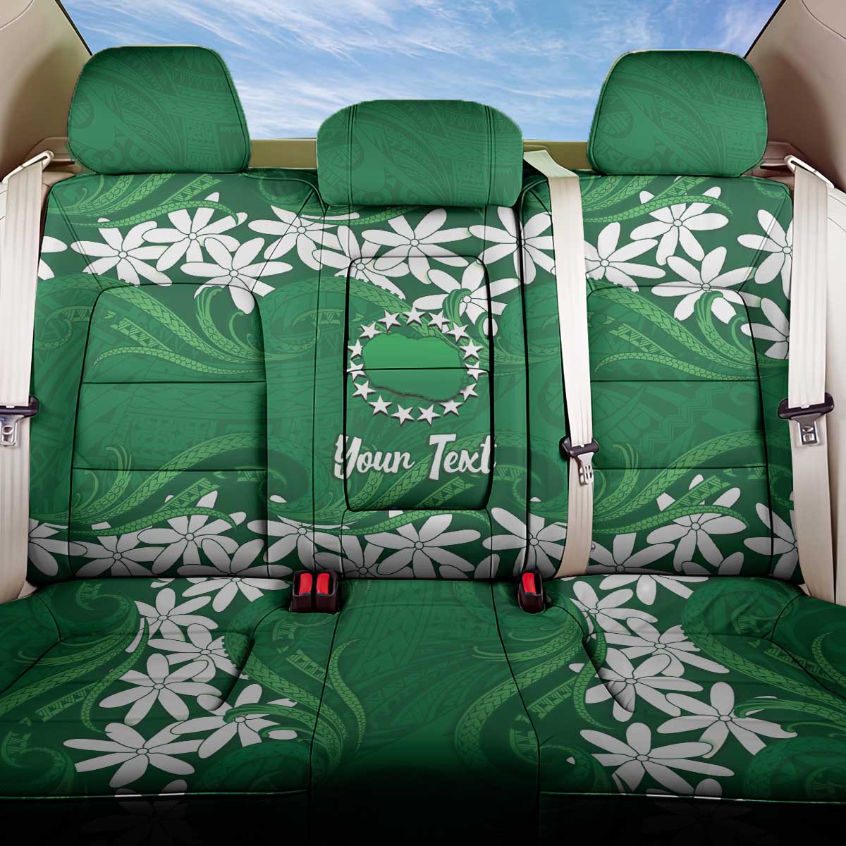 Personalised Cook Islands Rarotonga Back Car Seat Cover Tiare Maori Polynesian Waves Tattoo