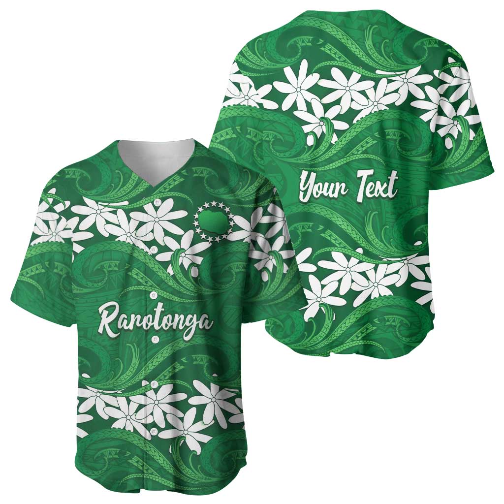 Personalised Cook Islands Rarotonga Baseball Jersey Tiare Maori Polynesian Waves Tattoo LT14 - Polynesian Pride