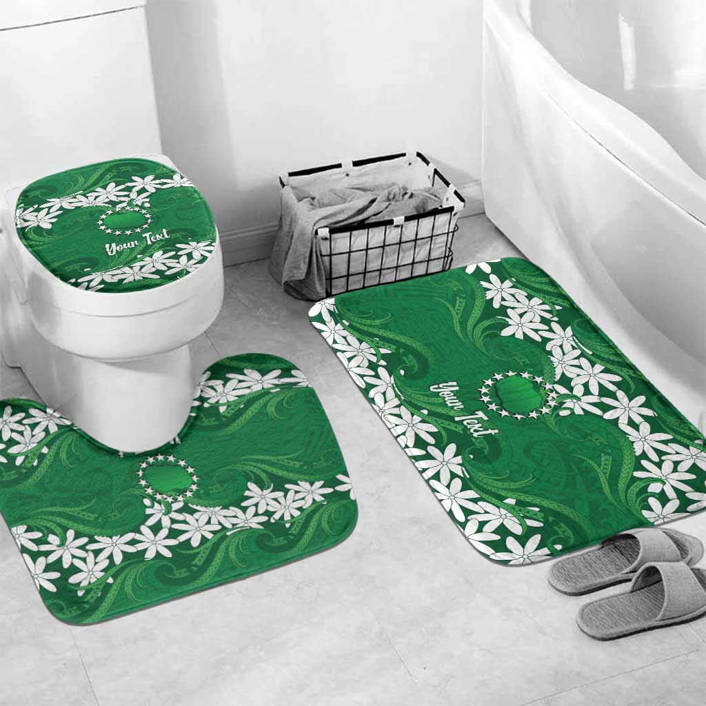 Personalised Cook Islands Rarotonga Bathroom Set Tiare Maori Polynesian Waves Tattoo LT14 Mat Set Only (3 pcs) One Size Green - Polynesian Pride