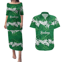 Personalised Cook Islands Rarotonga Couples Matching Puletasi and Hawaiian Shirt Tiare Maori Polynesian Waves Tattoo