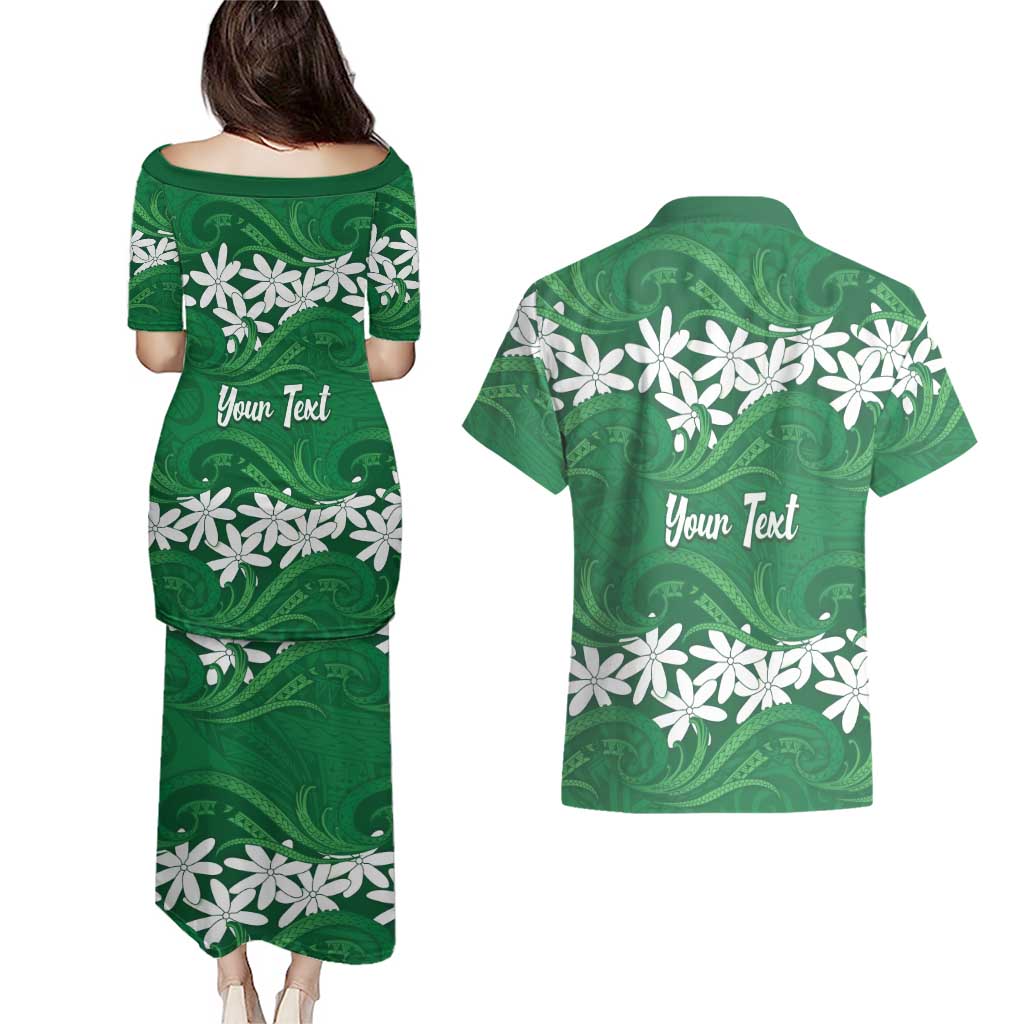 Personalised Cook Islands Rarotonga Couples Matching Puletasi and Hawaiian Shirt Tiare Maori Polynesian Waves Tattoo