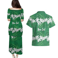 Personalised Cook Islands Rarotonga Couples Matching Puletasi and Hawaiian Shirt Tiare Maori Polynesian Waves Tattoo