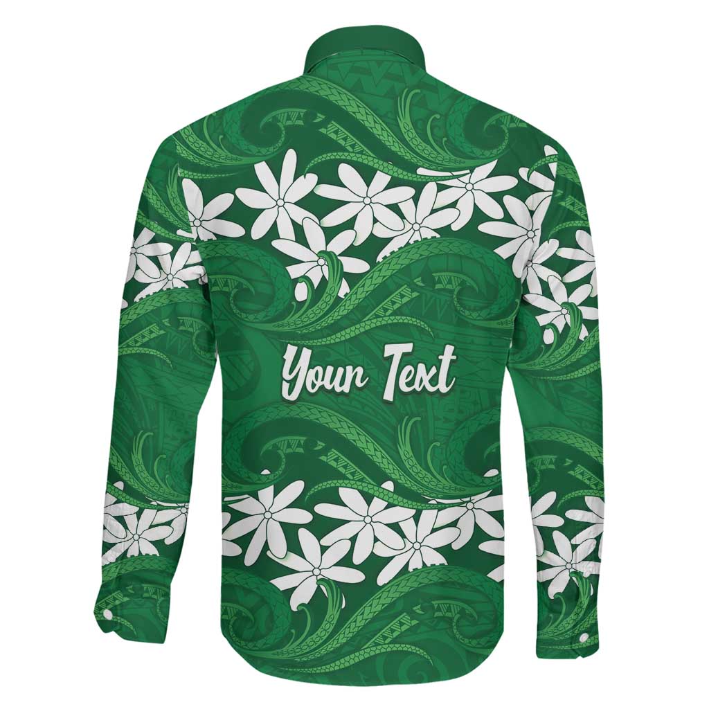 Personalised Cook Islands Rarotonga Family Matching Off The Shoulder Long Sleeve Dress and Hawaiian Shirt Tiare Maori Polynesian Waves Tattoo LT14 - Polynesian Pride